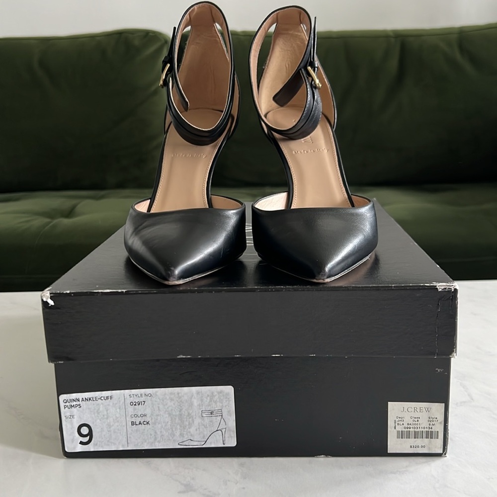J.CREW QUINN BLACK LEATHER ANKLE CUFF PUMPS STILETTOS HEELS SIZE US 9 - Picture 4 of 11